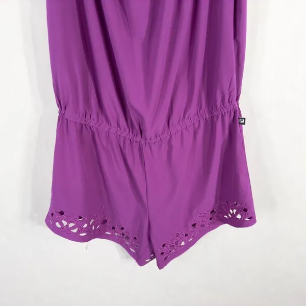 Fabletics XS Romper Perforated‎ Legs Purple Off Shoulder Short Sleeve 1304 - Image 6