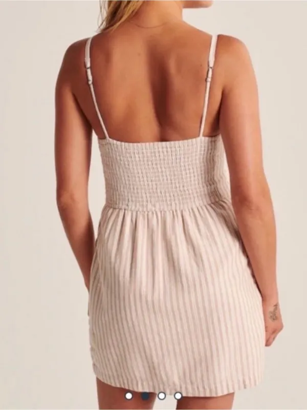Abercrombie & Fitch Cream and Pink Striped Tie-Front Mini Dress - Image 2