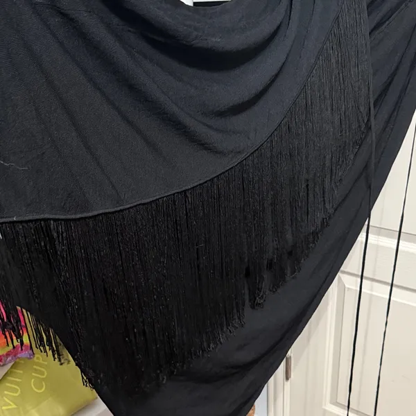 Zara Knit Black Long‎ Sleeve Fringe Wrap Maxi Dress Minimalist - Image 3