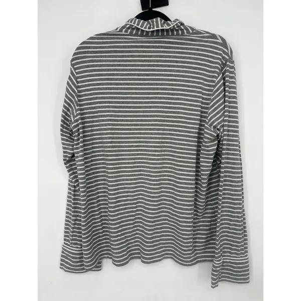 J.Crew Pajama Set Women L Gray Striped Long Sleeve Button Up Pants Loungewear - Image 3