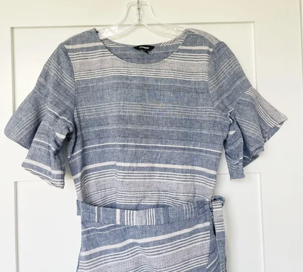 EXPRESS Linen Chambray Wrap Dress - Image 4