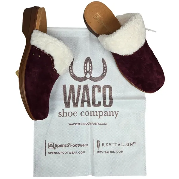 Waco Shoe Company Northridge Cozy Women's Burgundy Suede Shearling‎ Clogs 10B - Image 2