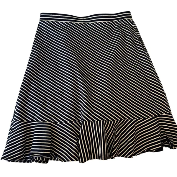 Talbots Navy White Striped Ruffle‎ Hem Midi Skirt Career Casual Women - Image 3