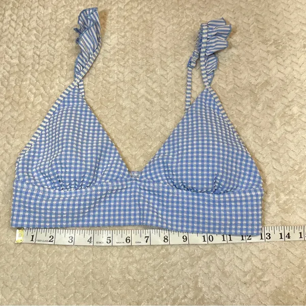Aerie Pale‎ Blue Gingham Triangle Bikini Top Ruffle Sleeves Women Size Medium - Image 4