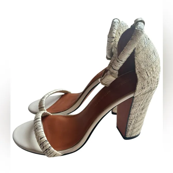 Rebecca Minkoff Mali Snake‎ Embossed Chunky Heels Cream/Black Sz 8.5 M - Image 2
