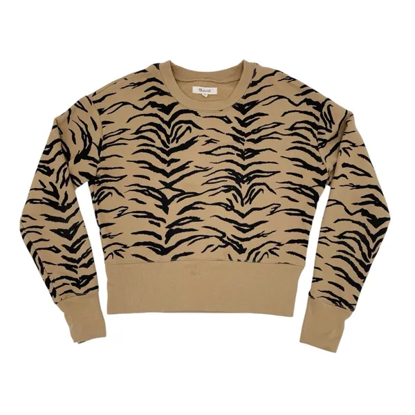 Madewell Crop Sweatshirt Size XS Tiger Stripe AF979 Long Sleeves Cropped Fit - Image 3