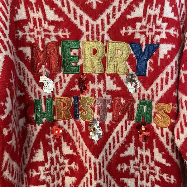 SOFT FUZZY Ugly CHRISTMAS SWEATER Holiday Time Embellished Colorful Sz‎ XL 16-18 - Image 2