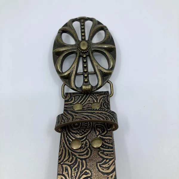 Women’s Brown Faux Leather Belt w/ Antique Gold Buckle, 28-36.5 Inches, X7G9A747 - Image 5