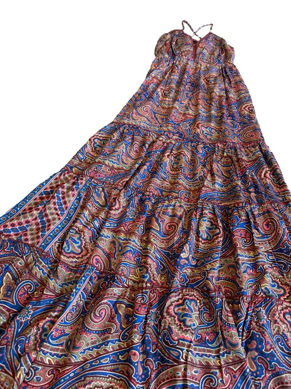 Paani Paisley Print Maxi Dress Halter Tiered Boho Sundress Tie Small Women's NWT - Image 6