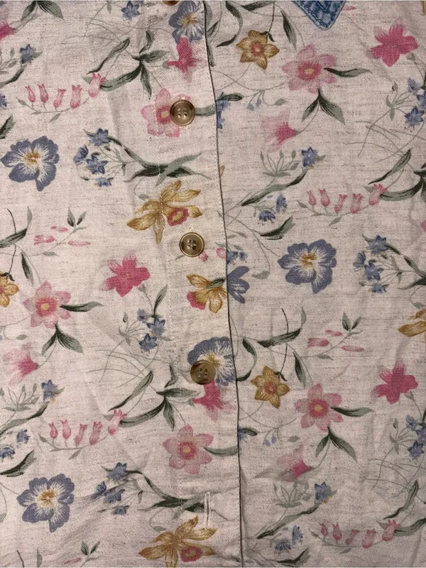 bill blass Floral Button-Down Shirt with Denim Collar - White, Blue, Pink - Image 3