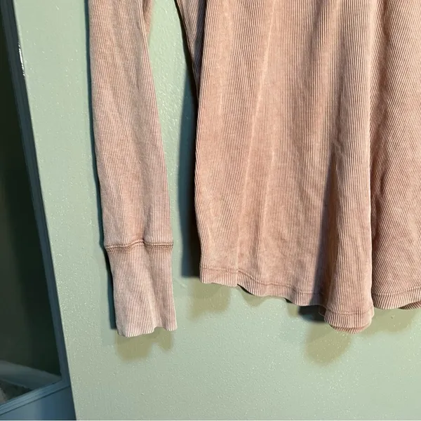 Aerie Women's Size Small Real Soft Button Front Henley Top Beige Tan Ribbed Long - Image 5