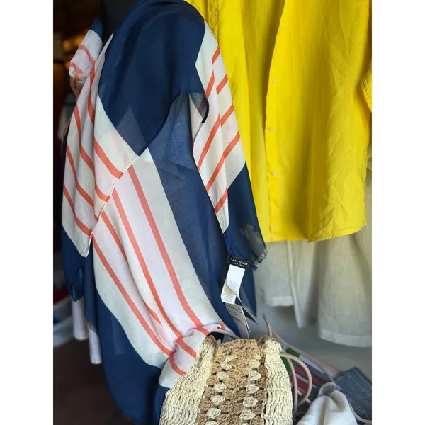 Kate Spade New York NWT Colorblock Stripe Scarf Navy Coral Ivory Wrap 25x77 - Image 6