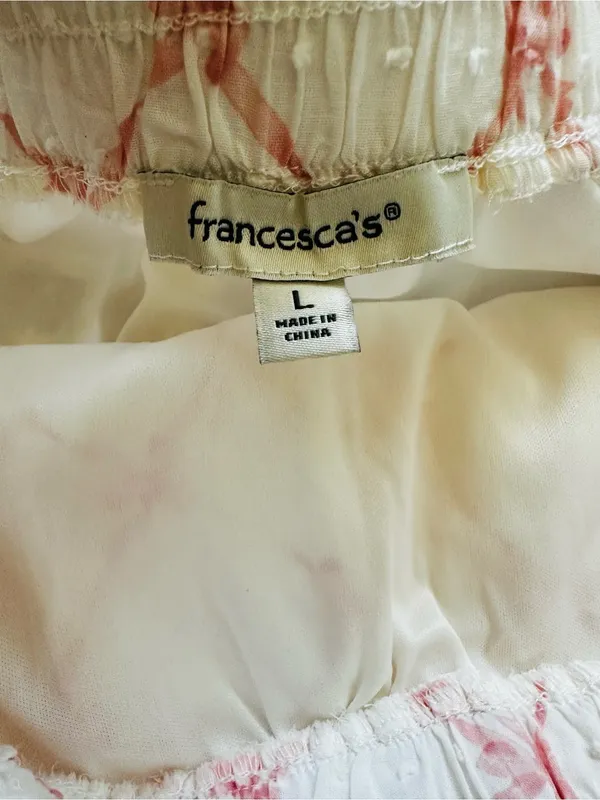 Francesca’s White & Pink Bow Print Ruffle Lace Trim Mini Skirt Feminine Cottage - Image 8