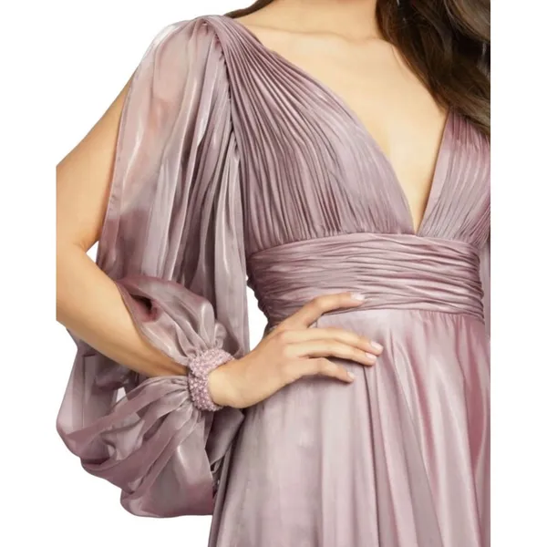 Mac‎ Duggal Chiffon Open Sleeve A-Line Gown Mocha Pink Beaded Cuff Size 14 NWT - Image 2