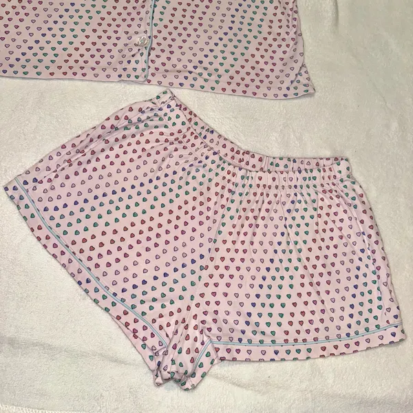 Roller Rabbit Lilac Disco Heart Polo Pajama Short Sleeve Shirt and Shorts Set size XS - Image 4