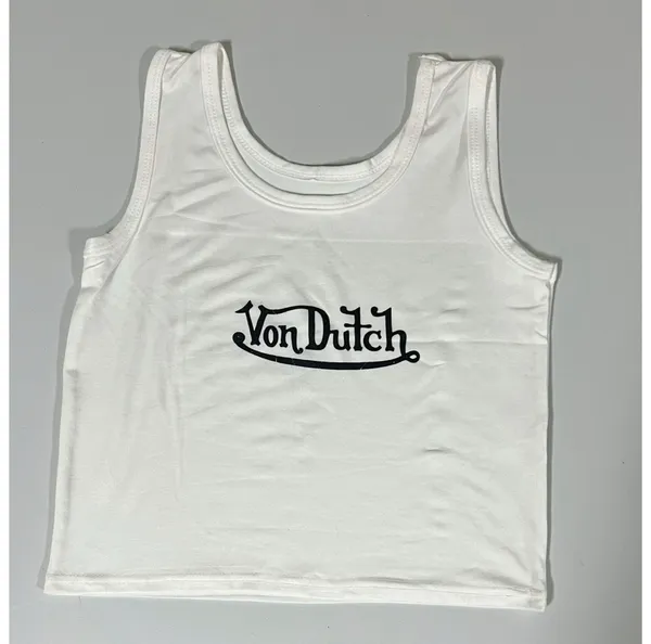 Von Dutch White Black Logo Graphic Tank Top Muscle Tee T-Shirt Size M 🤍 - Image 2