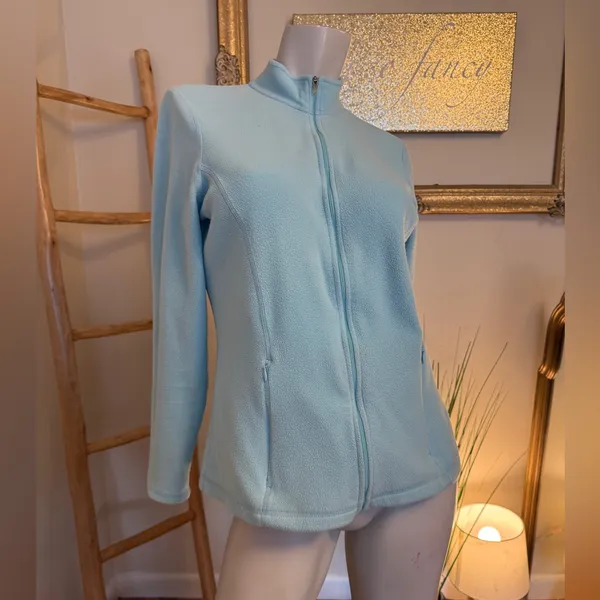 L.L.Bean Fleece Jacket Women M Turquoise Blue Full Zip Outdoors Y2K Preppy Warm - Image 3