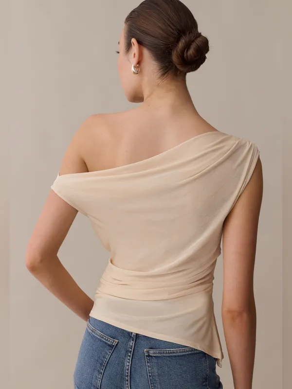NWT Few Moda Myrine Top size 4 Champagne Cream Kourt off shoulder - Image 3
