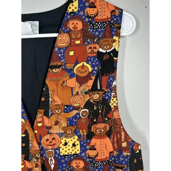 Vintage Halloween Womens Vest XL Teddy Bears Pumpkins Costumes 100% Cotton 90s - Image 8