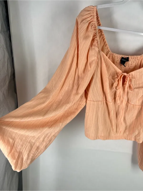 Forever 21 Peach Textured Tie-Front Crop Top Boho Peasant Cottagecore‎ - Image 5