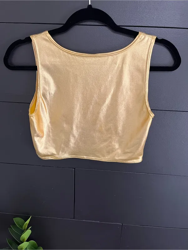 GOLD OUT Metallic Crop Tank Top Casual Costume Gameday Adult Sz M EUC - Image 2
