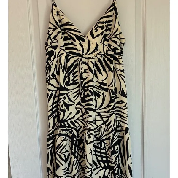 Patrons of‎ Peace Womens Black Cream Tropical Leaf Smocked Midi Dress Summer S - Image 11