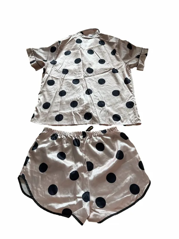 Cheibear Women’s Polka Dot Pajama Set Pink Size M - Image 2