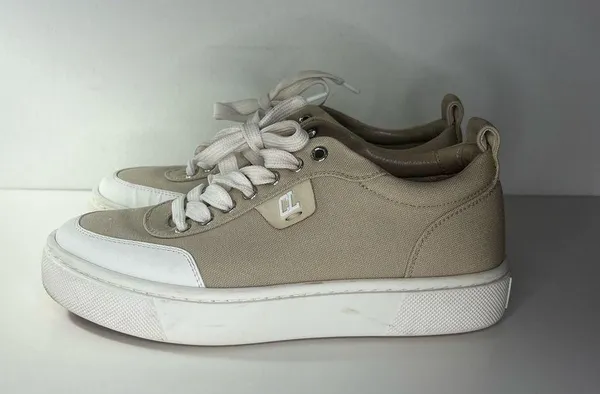 Christian Loubiton Simplerui Flat Beige Bianco Platform Canvas Low Top Sneaker - Image 5