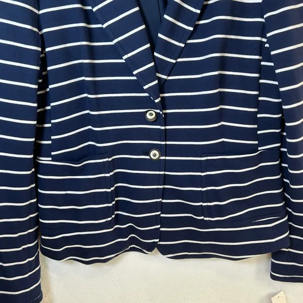 Charter Club Womens Navy Blue White Striped Knit‎ Blazer Jacket XL - Image 4