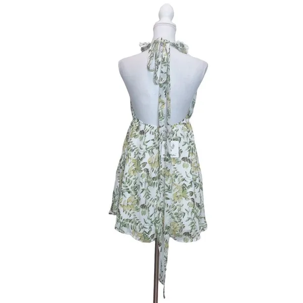 Angel Biba Tropical Leaves Print Halter Mini Dress Sz 12 Backless Angelcore Glam - Image 4