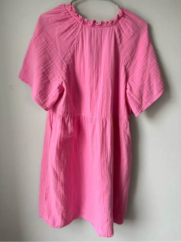 Old Navy Cotton Short Sleeve Split Neck Pink Summer Swing Dress Mini Dress L - Image 5