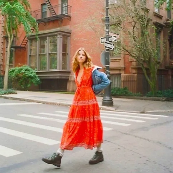 Free People‎ Rare Feeling Maxi Dress in Orange Pop Combo Size Small - Image 5