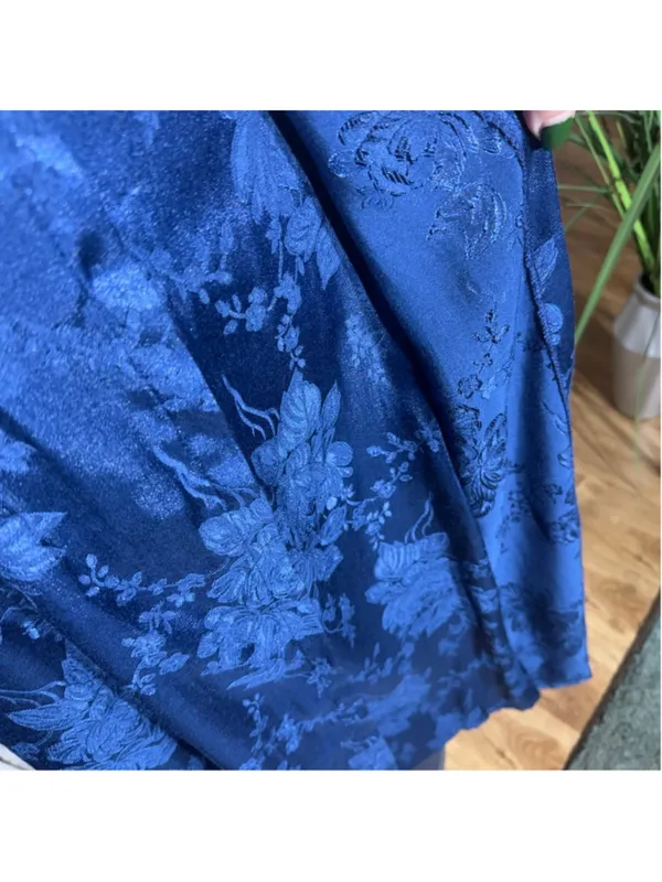 Vintage 80s 90s dress goth Victorian style navy floral texture sweetheart 9 10 - Image 11