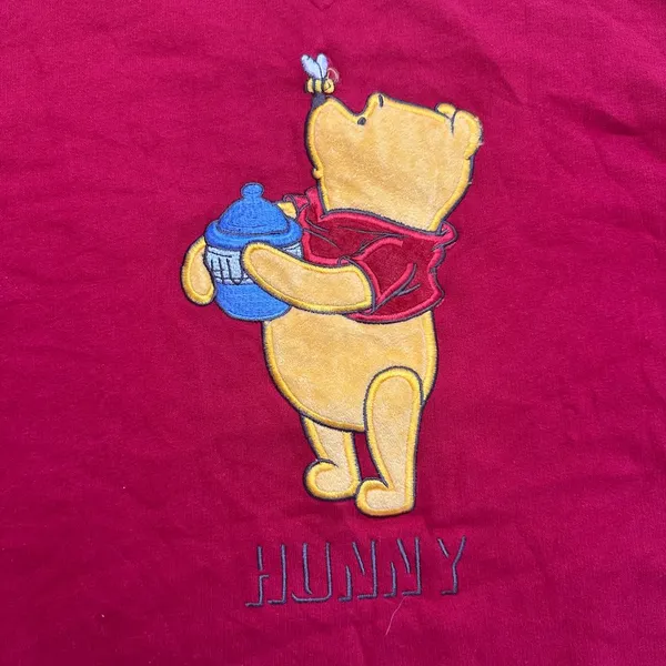 Disney Winnie‎ the Pooh red v neck pullover vintage sweatshirt xl embroidered - Image 2