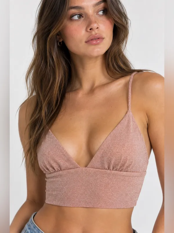 Y2K Urban Outfitters Glitter Lurex Bralette Crop Top – Dusty Rose/Blush – XS - Image 5