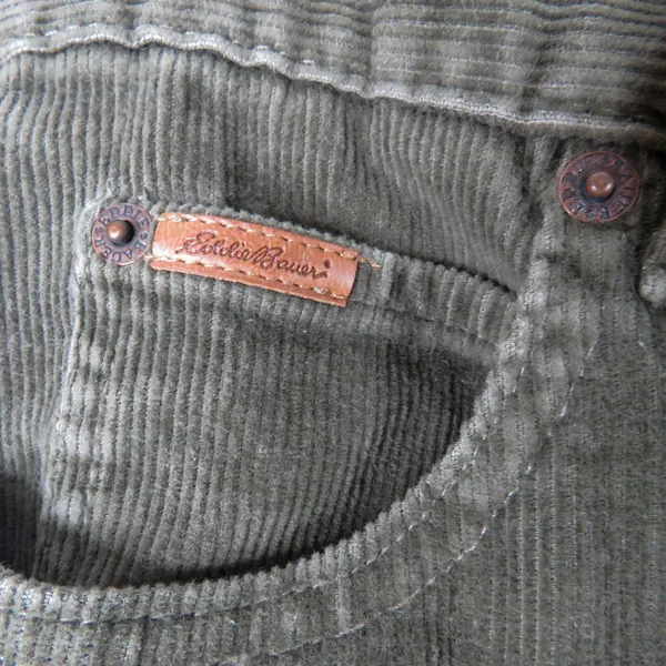 90s Vintage Eddie Bauer Olive Green Velvet Corduroy Straight Leg Pants 8P 30" - Image 4