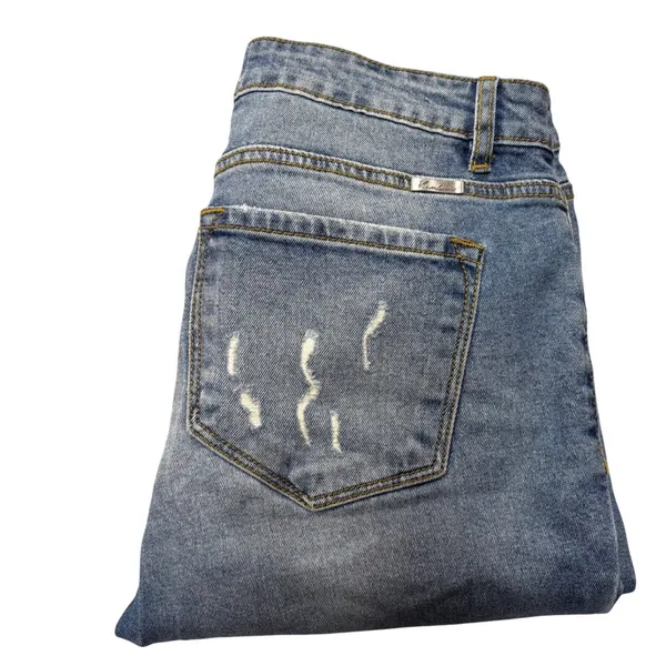 KanCan Size 5/26 Distressed Denim Jeans Cuffed Hem‎ Light Wash Rips Distressed - Image 10