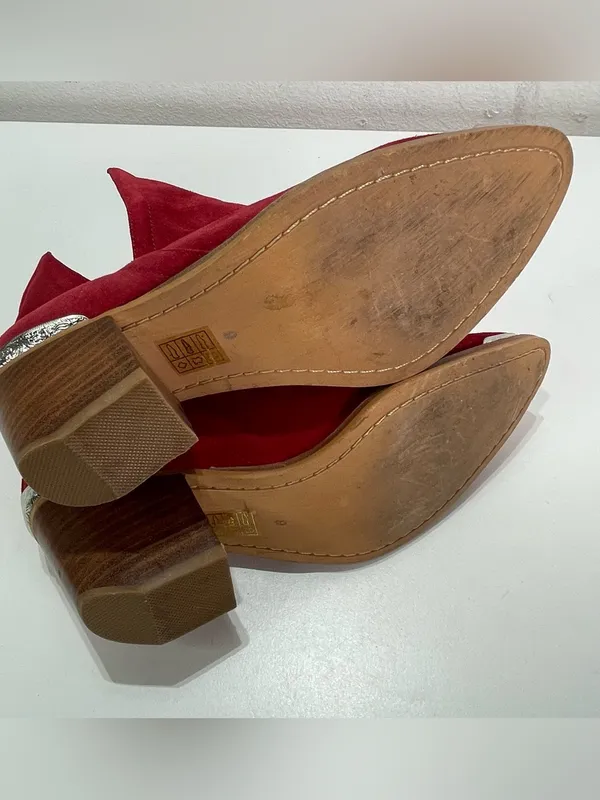 Jeffrey Campbell Cromwell Women's 9 Red Suede Leather Western Ankle Boot - Image 5