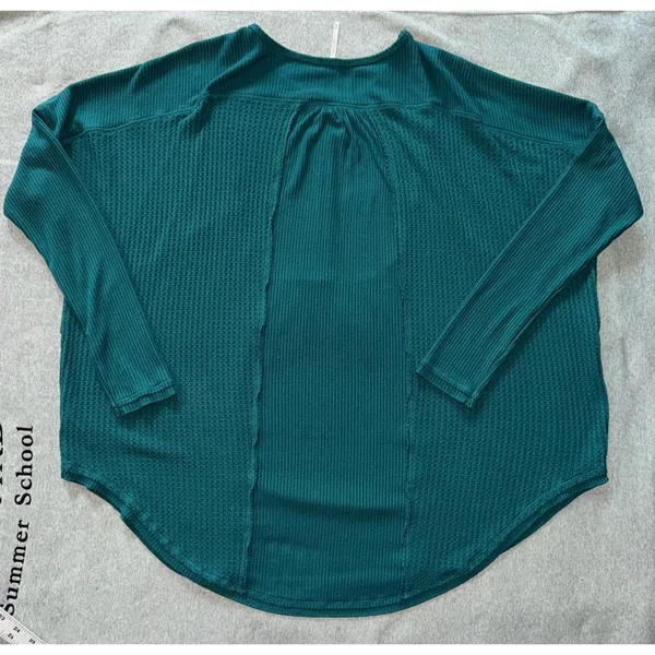 Free People Waffle Knit Leo Henley Tee In Teal Green‎ Oversized Size Medium - Image 7