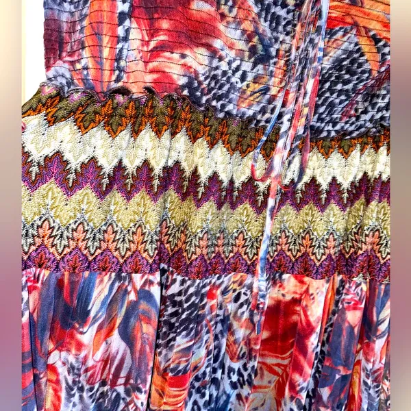 Vintage sheer Indian print boho maxi skirt/long gypsy skirt/tube top dress/2X - Image 4