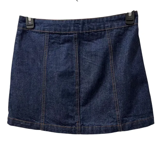 Dark Wash Denim Mini Skirt Front‎ Zip Ring Pull Y2K Fitted Womens S Preppy Edgy - Image 3