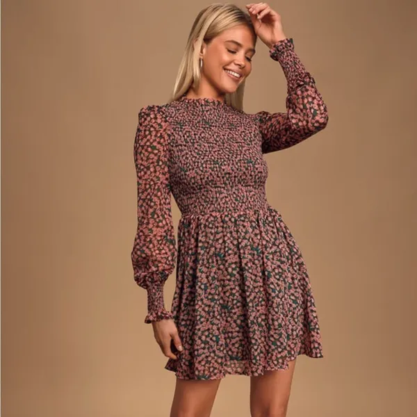 Lulus XL Floral Forever Green and Pink Smocked Skater Dress NWT - Image 6