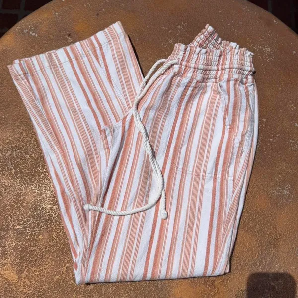 Y2k Roxy pink striped low rise wide leg linen pant / fit like an xs #beachwear #boho - Image 5