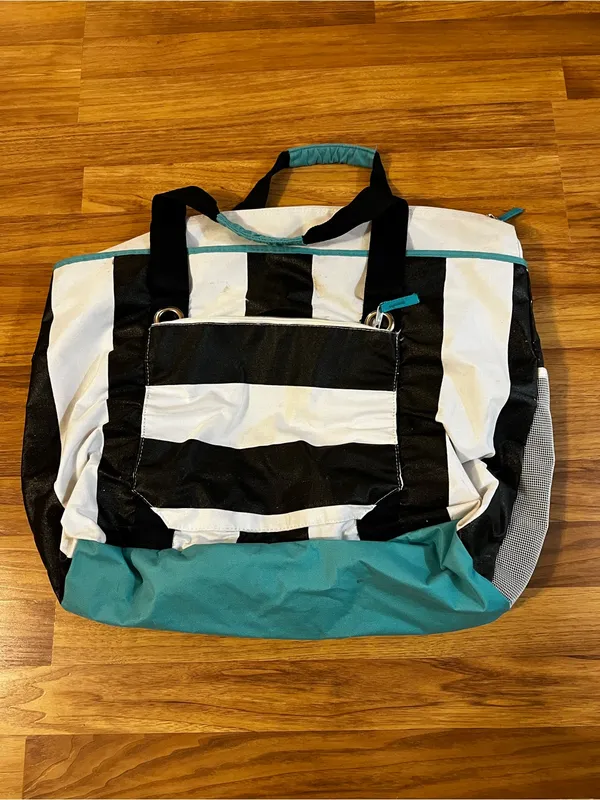 Black & White Stripe Tote with Teal Accent - Women's Bag - Image 2