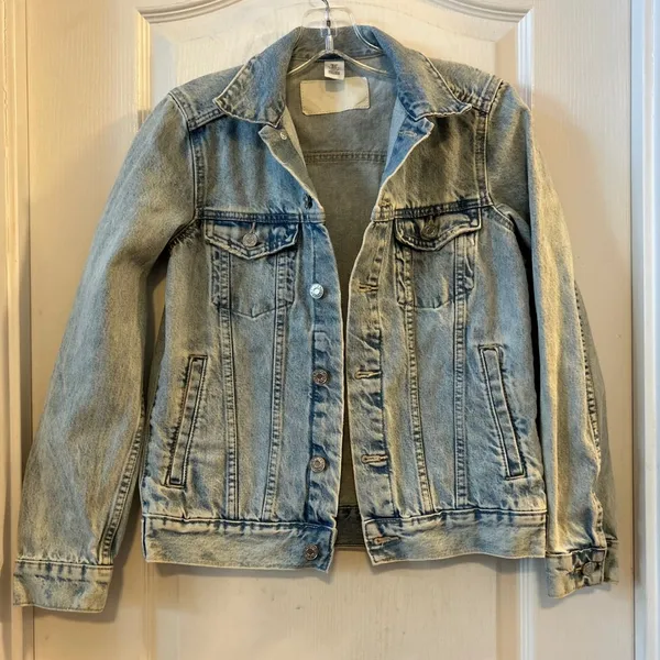 H&M &DENIM Light Wash‎ Acid Wash Denim Jean Jacket Womens Size 0 - Image 8