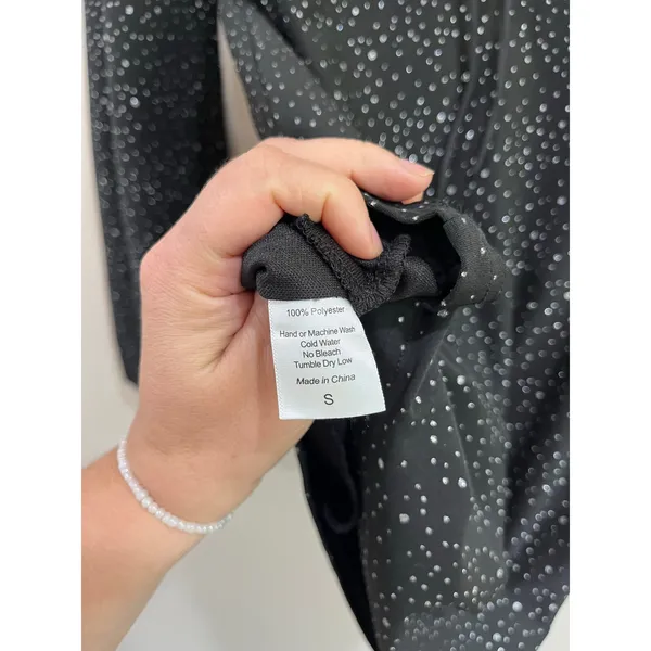 Lucy In The Sky Black Rhinestone‎ Puff Sleeve Bodycon Mini Dress Small - Image 6