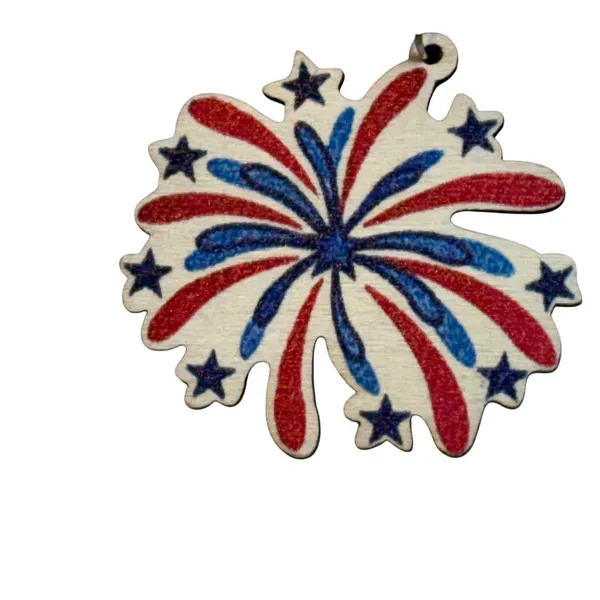 Fireworks Drop Earrings Womens OS Red‎ White Blue Patriotic Concho Wood 4th July - Image 3