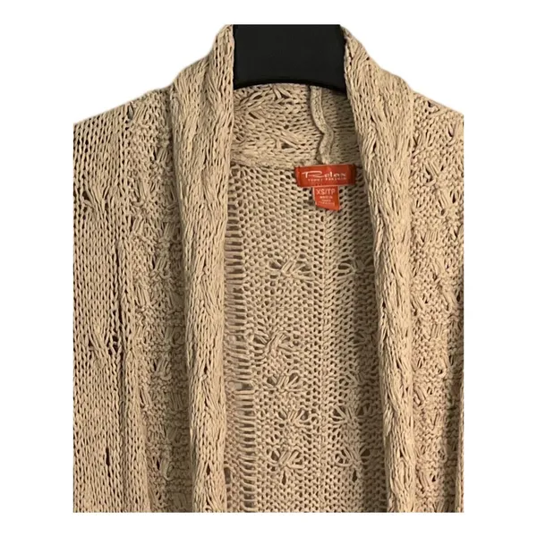 Tommy Bahama Sweater Womens Size XS Tan Long Open Front Knit Duster Cardigan - Image 5