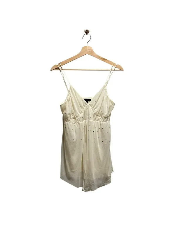 Express Mesh Y2K Babydoll Rhinestone Top Cream Size L Rave Festival Summer Retro - Image 2