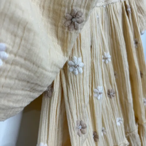 Free People Dahlia Embroidered Maxi Dress Sand Gauzy Smocked Size Small Cotton - Image 8